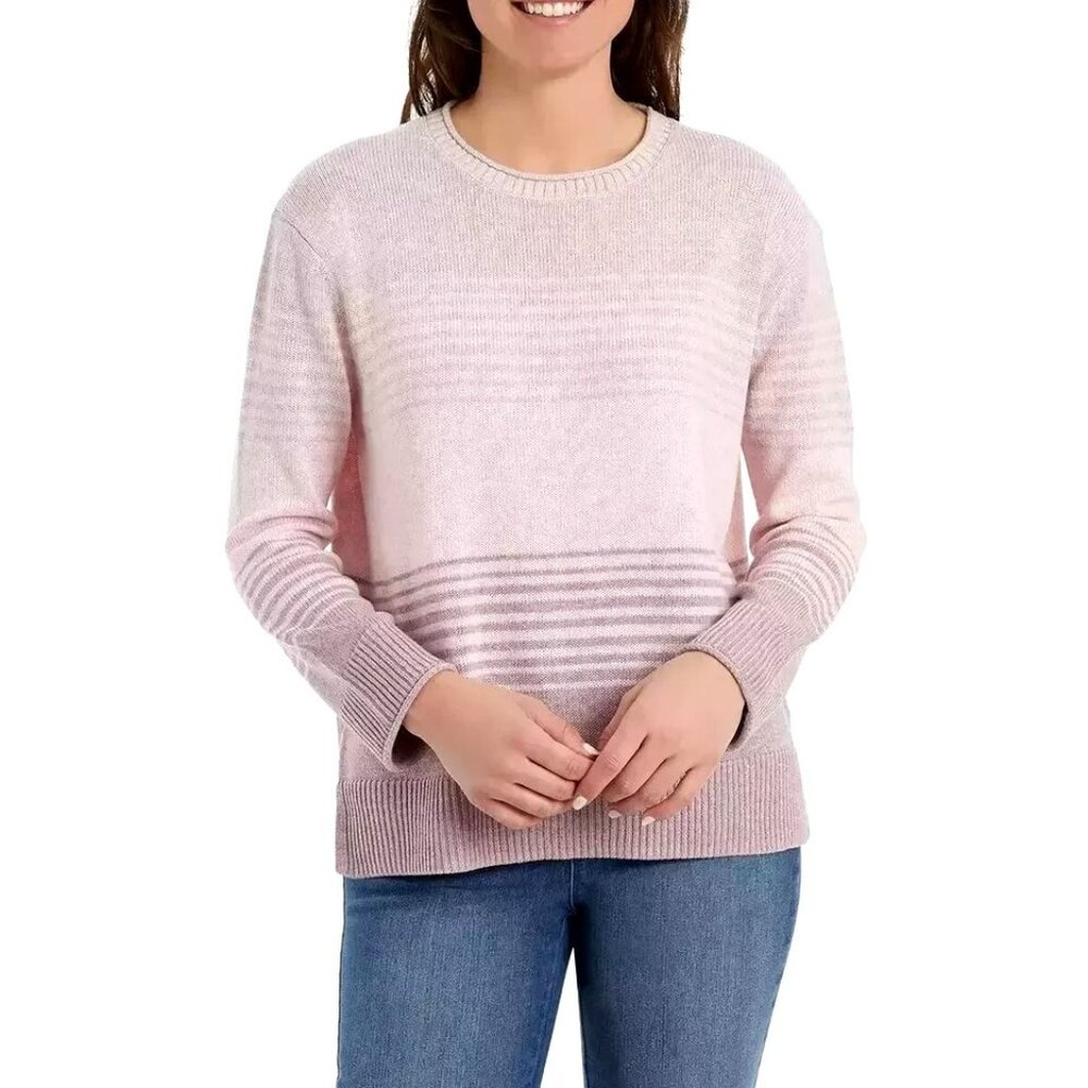 Ella Moss Large Crew Neck Soft Knit Pullover Sweater Ombre Stripe High-Low Top
